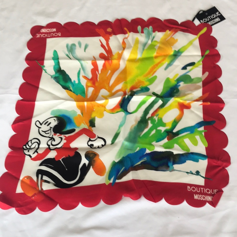 Moschino Boutique Silk Scarf Made in Italy Watercolor Olive Oyl NWT